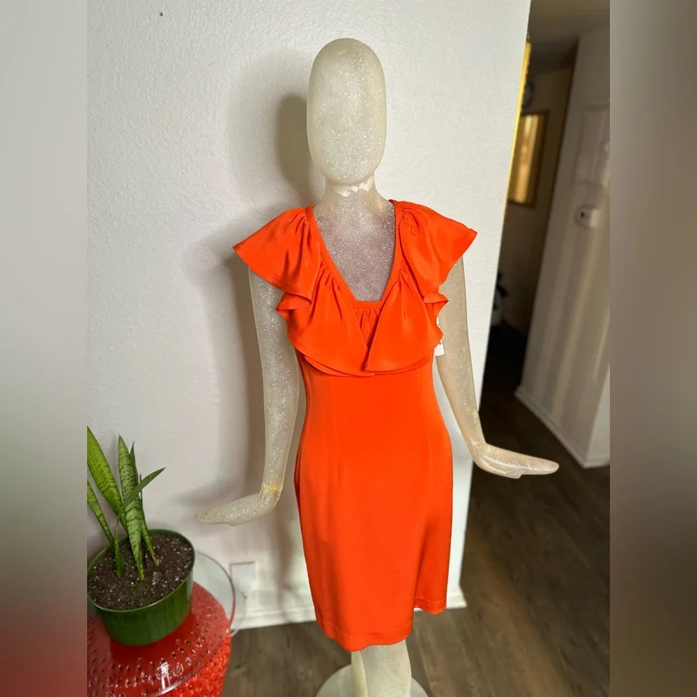 Jay Godfrey Orange Sleeveless Ruffle Collar Mini Dress. New With Tags! Size 4 - Picture 2 of 14